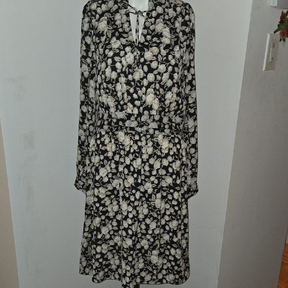 H&M Black and Cream Floral Long Sleeve Dress